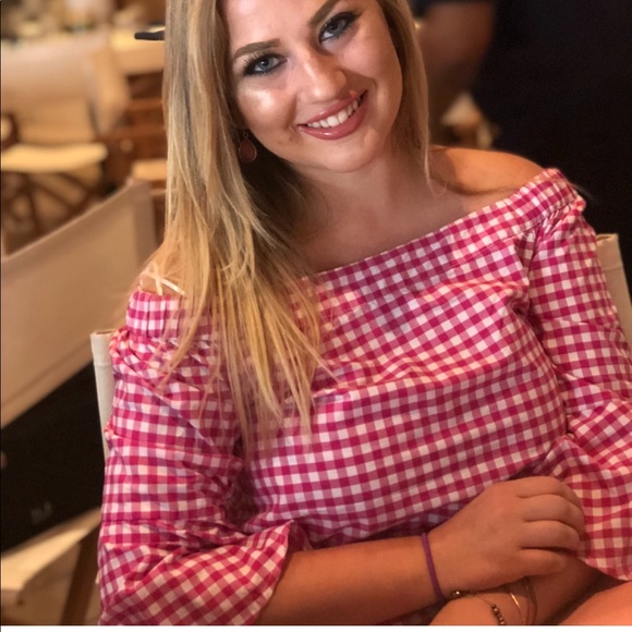 Off The Shoulder Gingham Blouse - Picture 2 of 6